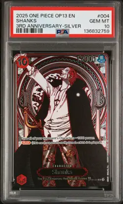 2025 ONE PIECE OP13-CARRYING ON HIS WILL 3RD ANV-SILVER #004 SHANKS PSA 10 - Image 1
