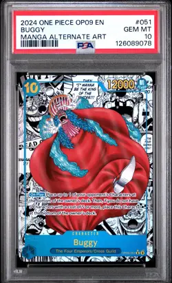 2024 ONE PIECE OP09 051 EMPERORS IN THE NEW WORLD BUGGY MANGA ALT ART PSA 10 - Image 1