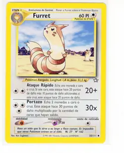 ~ESP~ SPANISH MINT Furret 35/111 Neo Genesis Unlimited Pokemon Card (LB3) - Image 1