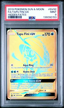 2019 POKEMON SUN & MOON HIDDEN FATES #SV92 FULL ART/TAPU FINI GX PSA 9 - Image 1