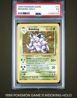 1999 Pokemon Base Set Unlimited /102 Nidoking #11 Holo Rare PSA 5 Excellent - Image 1