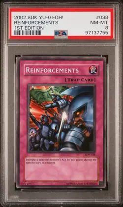 2002 YU-GI-OH! STARTER DECK: KAIBA 1ST EDITION #038 REINFORCEMENTS PSA 8 - Image 1