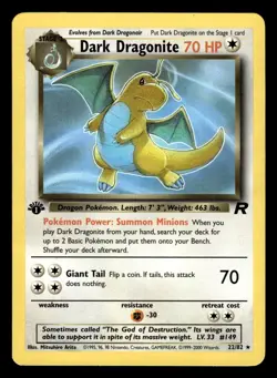 Dark Dragonite 22/82 Rare 1st Edition Team Rocket Set Pokemon Card - Image 1