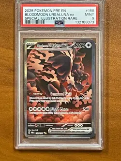 MINT PSA 9 Prismatic Evolutions Bloodmoon Ursaluna ex 168/131 Holo SIR Pokemon - Image 1