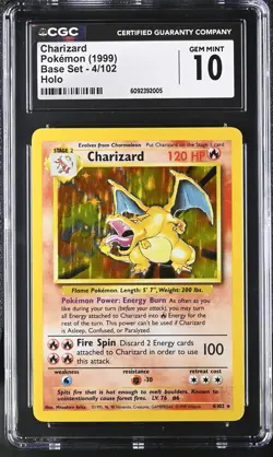 CGC 10 GEM MINT Charizard 1999 Base Set 4/102 Holo Pokemon Card - Image 1