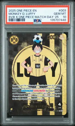 2025 ONE PIECE PROMOS BVB X ONE PIECE MATCH DAY 2025 #003 MONKEY D. LUFFY PSA 10 - Image 1