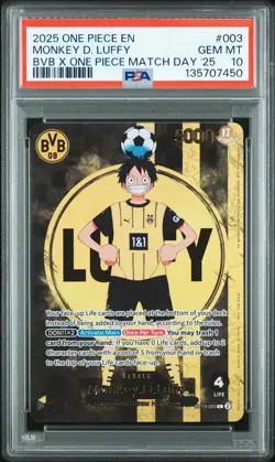 2025 ONE PIECE PROMOS BVB X ONE PIECE MATCH DAY 2025 #003 MONKEY D. LUFFY PSA 10 - Image 1