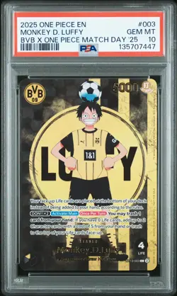 2025 ONE PIECE PROMOS BVB X ONE PIECE MATCH DAY 2025 #003 MONKEY D. LUFFY PSA 10 - Image 1