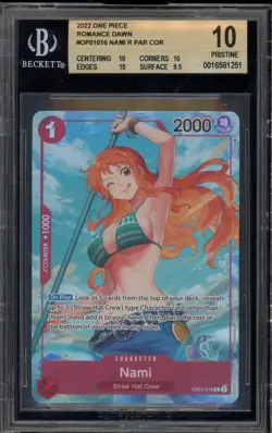 One Piece CCG Nami Romance Dawn Up to 1, Straw Hat OP01-016 BGS 10 Pristine - Image 1