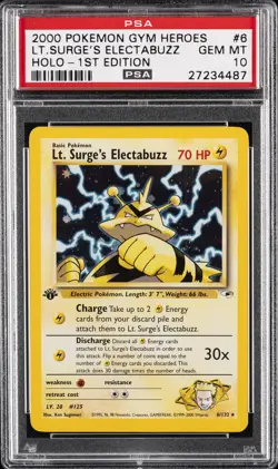 2000 POKEMON GYM HEROES HOLO-1ST ED #6 LT. SURGE'S ELECTABUZZ PSA 10 - Image 1