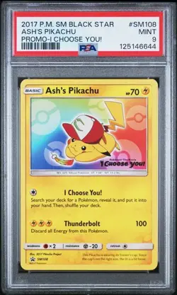 2017 POKEMON SM BLACK STAR PROMO I CHOOSE YOU! #SM108 ASH'S PIKACHU PSA 9 - Image 1