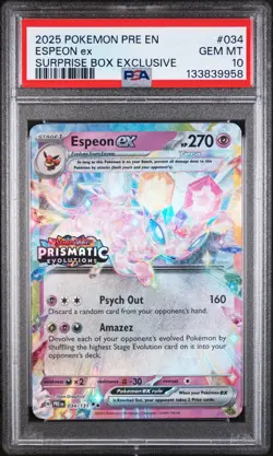 2025 POKEMON PRE EN-PRISMATIC EVOLUTIONS SURPRISE BOX EXCLUSIVE ESPEON EX PSA 10 - Image 1