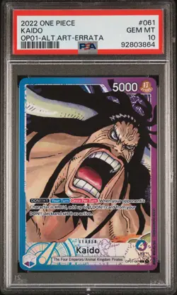 2022 ONE PIECE OP01-ROMANCE DAWN ALTERNATE ART-ERRATA #061 KAIDO PSA 10 - Image 1