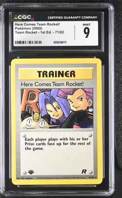 CGC 9 MINT Here Comes Team Rocket! Team Rocket 1st Edition 71/82 Pokemon Card - Image 1