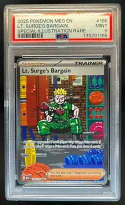 2025 Pokemon Mega Lt. Surge's Bargain Special Illustration Rare #185/132 PSA 9 - Image 1