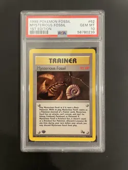 1999 Pokemon Fossil #62 Mysterious Fossil 1st Edition PSA 10 - Image 1