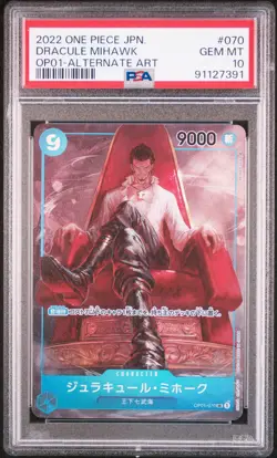 PSA 10 GEM MINT JAPANESE ONE PIECE 2022 DRACULE MIHAWK OP01-070 ALTERNATE ART - Image 1