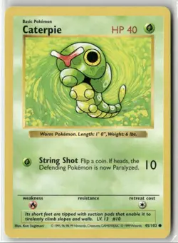 1999 Pokemon Classic - Base Set Vintage SHADOWLESS WotC Caterpie #45/102 - Image 1