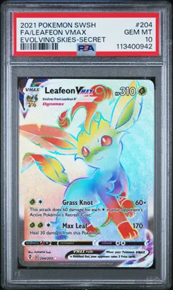 Leafeon VMAX PSA 10 English Pokemon Card 204/203 Evolving Skies 2021 Rainbow - Image 1