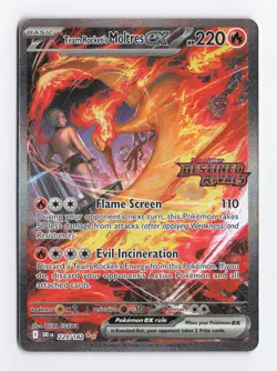 Team Rocket's Moltres ex 229/182 Full Art Destined Rivals Stamp Pokemon Card NM - Image 1