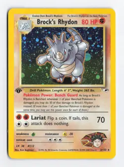 Brocks Rhydon 2/132 1st Edition Holo Rare WOTC Gym Heroes Pokemon Card LP/NM - Image 1