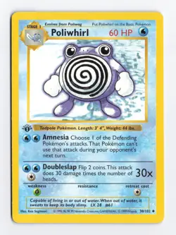 Poliwhirl 038/102 Base Set 1st Edition Shadowless WOTC Pokemon Card LP+ - Image 1