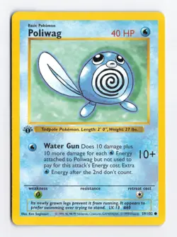 Poliwag 059/102 Base Set 1st Edition Shadowless WOTC Pokemon Card NM - Image 1
