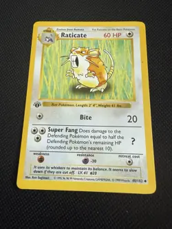 Pokemon Raticate 40/102 1st Edition Shadowless Base Set Card Unplayed Near Mint - Image 1