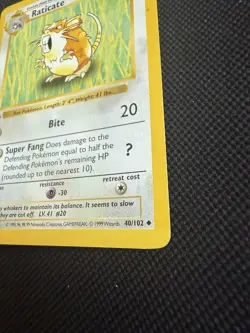 Pokemon Raticate 40/102 1st Edition Shadowless Base Set Card Unplayed Near Mint - Image 2