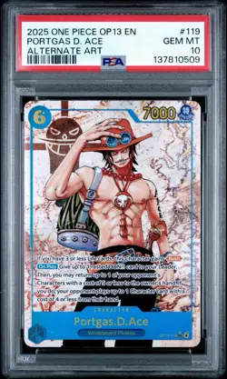 2025 ONE PIECE OP13 PORTGAS D ACE ALTERNATE ART # 119 PSA 10 *POP 15* - Image 1