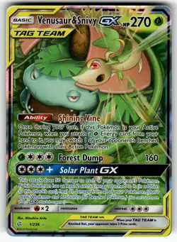 Venusaur & Snivy GX 1/236 SM - Cosmic Eclipse NM- Pokemon Card TCG - Image 1