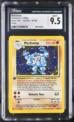 CGC 9.5 MINT+ Machamp 1999 Base Set 1st Edition 8/102 Holo Pokemon Card - Image 1
