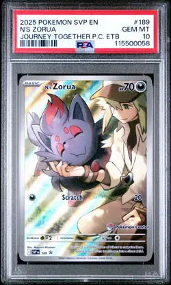PSA 10 2025 POKEMON JOURNEY TOGETHER POKEMON CENTER ETB PROMO SVP #189 N'S ZORUA - Image 1