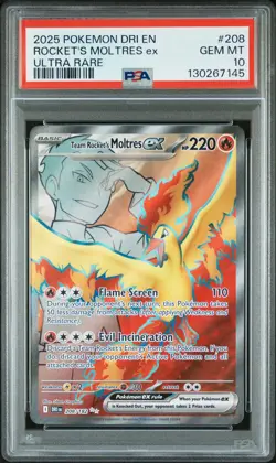 2025 POKEMON DRI EN-DESTINED RIVALS ULTRA RARE TEAM ROCKET'S MOLTRES EX PSA 10 - Image 1