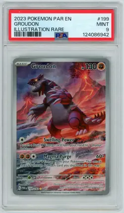 2023 POKEMON PAR EN PARADOX RIFT 199 GROUDON ILLUSTRATION RARE PSA 9 - Image 1