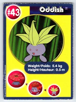 Oddish #43 1999 Burger King Pokemon Card Promo Perforated Vintage Rare - Mp - Image 1
