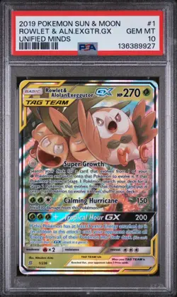 Pokemon TCG Rowlet Alolan Exeggutor Tag Team GX Card 1/236 PSA 10 - Image 1