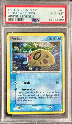Feebas 61/101 PSA 8 2004 EX Hidden Legends Pokemon Card Komiya Art Reverse Holo - Image 1
