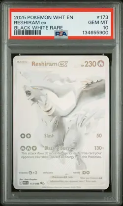 2025 POKEMON WHT EN-WHITE FLARE BLACK WHITE RARE #173 RESHIRAM EX PSA 10 - Image 1