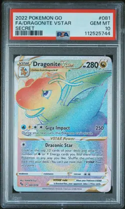 PSA 10 Dragonite VSTAR #081/078 Secret Rare Pokemon GO 2022 Rainbow - Image 1