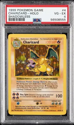 1999 POKEMON GAME SHADOWLESS #4 CHARIZARD-HOLO PSA 4 - Image 1