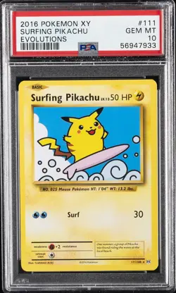 2016 POKEMON XY EVOLUTIONS #111 SURFING PIKACHU PSA 10 - Image 1