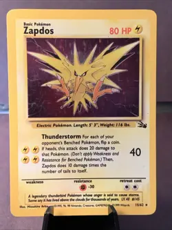 Pokemon TCG Zapdos 15/62 Fossil Set Corrected Holo Variant Rare 1999 VTG WOTC MP - Image 1