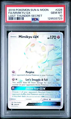 2018 Pokemon Lost Thunder #226 Full Art Mimikyu GX Secret PSA 10 - Image 1