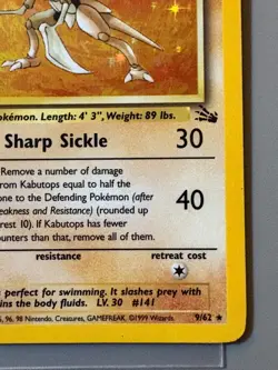 Kabutops 9 / 62 Pokemon TCG First Edition Fossil Holo - Image 5