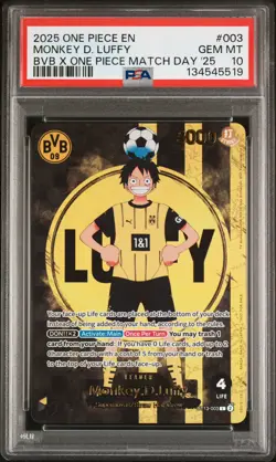 2025 ONE PIECE PROMOS BVB X ONE PIECE MATCH DAY 2025 #003 MONKEY D. LUFFY PSA 10 - Image 1