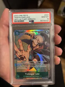 One Piece PSA 10 Trafalgar Law OP01-047 Errata English Romance Dawn Alt Art - Image 1