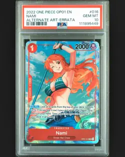 ONE PIECE ROMANCE DAWN OP01-016 Nami Alternate Art Errata Gem Mint PSA 10 - Image 1