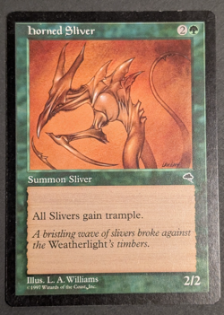 MTG Card - 1x Horned Sliver - Tempest - LP - Vintage - Magic The Gathering 1997 - Image 1