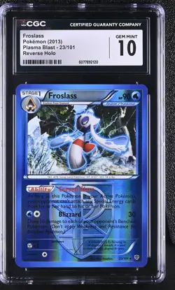 CGC 10 GEM MINT Froslass 2013 Plasma Blast 23/101 Reverse Holo Pokemon Card - Image 1